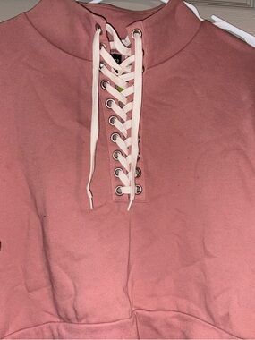 H&M Lace-Up Mock Neck Sweatshirt in Dusty Rose